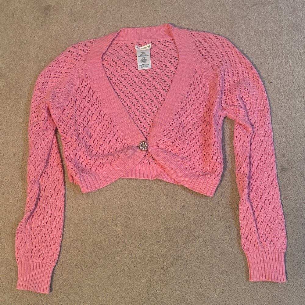 No Boundaries Pink Open-Knit Cardigan
